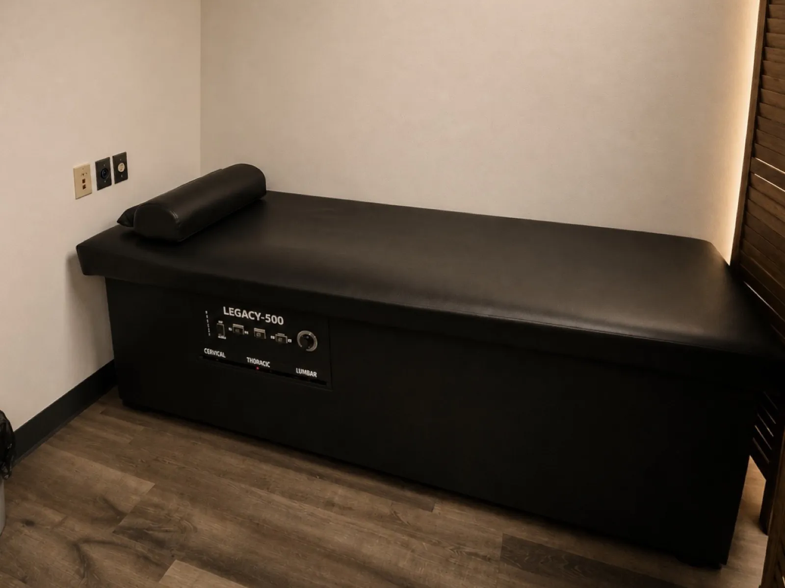 A spinal traction table in a private room